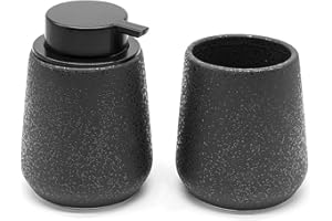 Inbagno Set Accessori Bagno in Ceramica Nera Effetto Glitter, con Dispenser Sapone Liquido e portaspazzolino