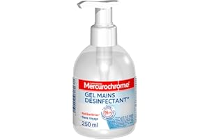 MERCUROCHROME - Gel Mains Désinfectant Hydroalcoolique - Antibactérien - Sans rinçage - Ne colle pas - Sèche Rapidement - Flacon pompe - Format Familial 250 mL - Fabriqué en France