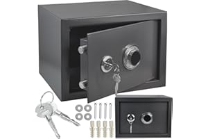 ALSTEN TECH Tresor Möbeltresor Safe Mechanisches Kombinationsschloss + Doppelbartschloss Schranksafe Geldschrank Grauer Wandtresor 35x25x25 cm 10 KG