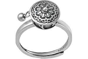 zalati Bague Fleur de Lotus Mantra 6 Personnages Rotatif Style Rétro pour Décoration Tibétaine Bijoux, Métal