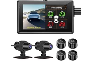 VSYSTO Caméra de Tableau de Bord de Voiture Caméra Avant et Arrière 1080P écran de 3,0 Pouces avec Vision Nocturne, Enregistrement en Boucle, GPS et Contrôle de la Pression des pneus