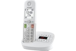 Panasonic KX-TGU430EXW Téléphone Numérique sans Fil avec Répondeur, Unité de Base et 1 Combiné, Écran LCD, Appels Favori, Lampe Torche, Compatible avec Les Appareils Auditifs, Blanc et Argent