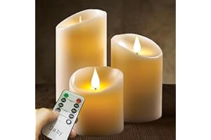 ‎DA BY LED Kerzen, Flammenlose Kerze 300 Stunden Batterie Dekorative Kerzen Set 3 (10cm, 12.5cm, 15cm). Die echt blinkende LED-Flamme ist aus elfenbeinfarbenem Echtwachs gefertigt.10-Tasten-Fern