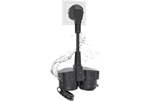 PABANCE Doppia spina per presa, presa multipla a 2 prese, prolunga esterna con cavo corto da 5 cm, 2 prese Schuko, impermeabile IP44, nero