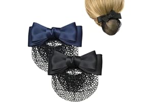 ELGBIAOXI 2PCS Bowknot Hair Clip Hairnet Hairnets for Bun Bowknot Hair Clip Hair Nets for Women Bun Net for Nurse Bank Worker Air Hostess Professional Hair Bun Cover