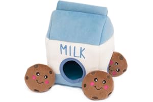 ZippyPaws - Food Buddies Burrow, interaktywna piszcząca pluszowa zabawka dla psa - mleko i ciasteczka