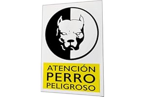 akrocard - Cartel Resistente PVC - Señaletica de advertencia - (ATENCIÓN PERRO PELIGROSO) - señal disuasorio Ideal para Colgar y Advertir