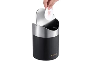 Navaris mały kosz na śmieci z bambusa Ø 12,2 cm - kosz na śmieci - do łazienki lub toalety na blacie kuchennym lub biurku - kosz na śmieci - czarny