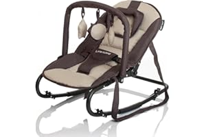 Little world Transat pour Bébé,Chaise transat dès la naissance, Position fixe ou Balancelle, Dossier réglable, Avec Barre de Jeu et coussin, Stardust marron beige