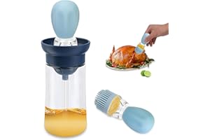 PHOGARY Dozownik oleju z silikonową szczotką, szklana butelka dozownika oliwy z oliwek ze szczotką i zakraplaczem do pomiaru oleju, przechowywania oleju i pojemnika do gotowania, grillowania, pieczenia, smażenia, frytownicy powietrznej (niebieski)