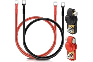 YYWEi 2 Stück Auto Batteriekabel Autobatterie Kabel 93cm 16mm² Kupfer Stromkabel 4AWG 12V mit Ringklemmen Kupferdraht Auto Batterie Kabel Rot und Schwarz + 1 Paar Batterieschalter