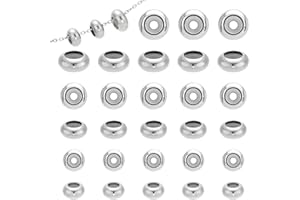 PH PandaHall 30pcs perline stopper con gomma interna in Acciaio Inossidabile, 7mm 8mm 10mm Slider Clasps Beads con Gomma All'Interno per Braccialetti Europei Fai-Da-Te Collane Creazione di Gioielli