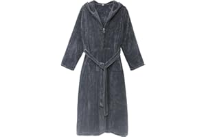 YOSUWOAI Herren Bademantel Weich mit Reißverschluss Morgenmantel Winter Verdickte Warm Lang Hausmantel Loose Fit Saunamantel Bequem Schlafanzug Kuschelig Loungewear Frottee Langarm Badeponcho