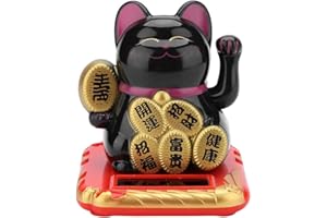 Tosuny Solar Luck Kitty, Good Luck Cat Beckoning Cat Cute Kitty Chinese Lucky Cat Waving Arm Bring Health, Wealth and Good Luck, BEST Gift for Child and Family(Black)