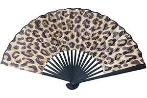 Muorruo Large Foldable Hand Fan for Men/Women, Large Rave Fan for Line Dance, Summer Clack Hand Fan for Disco Party, Beach, Dancing, Gift (Leopard Pattern)