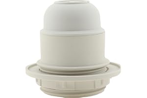 ART DECO EMPORIUM Edison Screw (E27 / ES) Lampholder (Light Bulb Socket) in White Thermoset Plastic (Bakelite) with Shade Ring and 10mm Threaded Entry