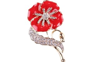 QGSIWEI Red Poppy Flower Brooch Creative Rhinestone Poppy Brooch Pin Badge Remembrance Sunday Day Lapel Pins for Lest We Forget Veterans Day Memorial Day Gift