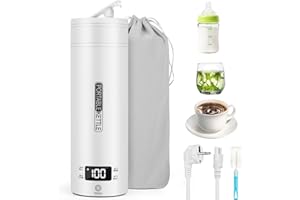 GUKKK Bollitore Elettrico da Viaggio,450 ml Mini Bollitore Portatile,Tazza D'acqua in Acciaio Inox 316 con Regolazione Della Temperatura,Spegnimento Automatico per Latte per Bambini,Tè, Caffè,Campeggio