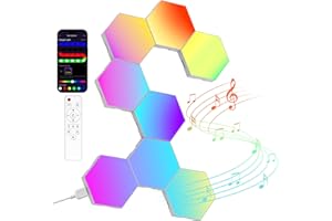 KANGTAIXIN Hexagonal LED Pared Luces 8pcs RGB Gaming Panel — Sincronización de Música Hexagonales Gamer Habitacion Pared Decoracion Lampara Smart App…