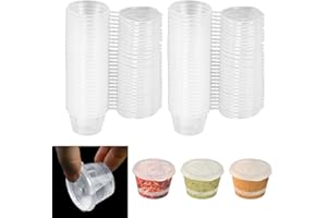 LPAMABA 100 Pièces Pots à Sauce en Plastique avec Couvercle 25ml Petit pot conservation Boîte à Sauce Transparente Boîtes de Alimentaires récipients à emporter pour les Sauces, Passe au Micro ondes
