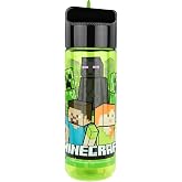 p:os Minecraft Kids Bottle with Folding Straw, 480 ml, Translucent | Translucent plastic bottle with integrated folding straw