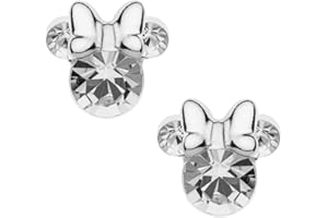 Orecchini Minnie Mouse a Bottone con Pietra Portafortuna Disney da Donna in Argento, Gioielli Disney, Impreziosito da Zirconia