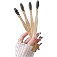 Athelas Premium Set of 4 Charcoal Activated Bamboo Toothbrushes | Eco Friendly 100% Natural Toothbrush with Soft Bristles Manual Toothbrush Bamboo (Charco)