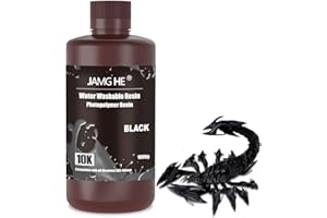 3D Printer Resin, JAMG HE 10K Water Washable Resin for LCD DLP SLA 405nm Printer UV-Curing Photopolymer Rapid High Precision Low Odor Standard Resin (1000g, Black)