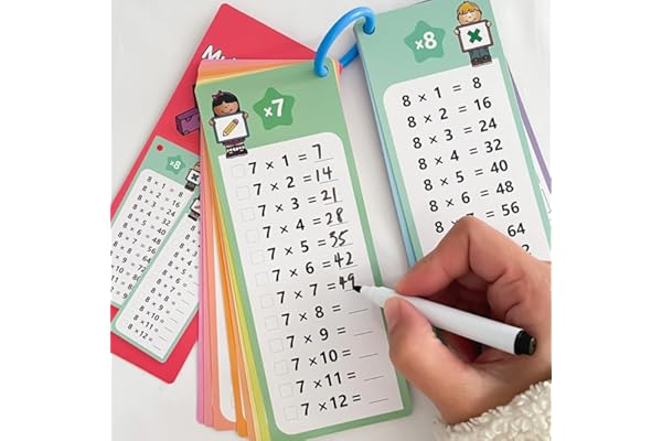 Cartes d'apprentissage de la Table de Multiplication,15 Cartes 1x1 avec marqueurs effaçables,Jeu éducatif Amusant,Aide au calcul élève du Primaire,pour la Maison et la Salle de Classe
