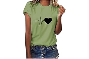 MICKURY Tshirt Damen Mode Rundhals Pullover Kurzarm Casual T-Shirt Love Print Top Tshirt Damen Weiss