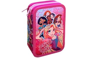 Cerdà Plumier Astuccio Triplo Scuola Principesse Disney, 3 Zip con Scomparti organizzati, Completo 44 pezzi Colori GIOTTO, Bambina Originale 20 cm Rosa Fucsia