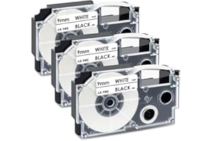 UniPlus Compatible XR-9WE XR-9WE1 9mm Negro sobre Blanco Cinta de Etiquetas para Ez-Label XR-9WE con KL-60 70E 100 100E 120 200 200E 300 750 780 820 2000 7000 7200 7400 (9mm x 8m, 3PK)