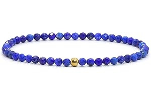 Echtes Lapislazuli AAA Edelstein Armband mit facettierten 3mm Perlen - verschiedene Längen - Heilstein Schutzstein Edelsteinarmband Glücksbringer Talisman Geschenk (Lapis., 18CM)