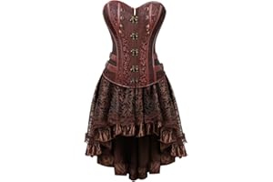Grebrafan Corset Mujer y Falda Tul Pirata Steampunk Conjunto de Corsés y Bustiers Retro