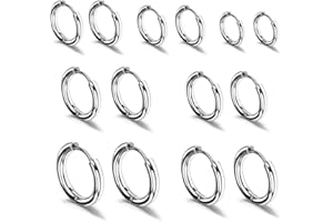 TQPUWT Acier Inoxydable Boucles d'oreilles Anneau, 7 Paires Boucles d Oreilles Créole, Boucles d'oreilles Mini, Anneaux Piercing Boucles, pour Femmes Hommes, Argent, 8, 10, 12, 14, 16, 18, 20mm