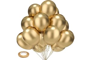 KELFARA Ballon Doré Ballons Or Métalliques - 100 Pièces 12 Pouces Ballons de Baudruche de Fête en Latex Chromé Métallique Helium pour Anniversaire Mariage Fiançailles Décorations de Fête sur le Thème Doré