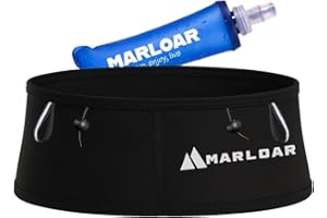 MARLOAR Marsupio Running + Borraccia Morbida 250 ml in regalo - Marsupio corsa - Marsupio Corsa Running con porta pettorali e porta bastoncini, Nero + Borraccia Morbida 250 ml (L)