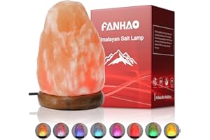 FANHAO USB Himalayan Salt Lamp with 8 Colors Changing, Natural Crystal Salt Rock Lamp Table Lamps for Gifts, Home Décor - Hand Carved, LED Bulb and Real Rubber Wood Base