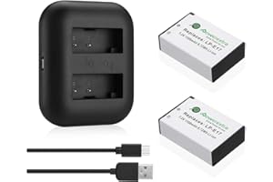 Powerextra LP-E17 Replacement Battery and Dual USB Charger 2 Pack 1350 mAh,Compatible with Canon Rebel SL2,T6i,T6s,EOS M3,M5,M6,EOS 750D,EOS 200D,EOS R10,EOS 760D,EOS 8000D,EOS Kiss X8i