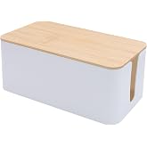 JJQHYC Cable Organizer Box White Cable Box with Bamboo Lid Cable Organizer Cable Management Box for Hiding Cables and Plugs