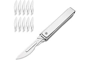 eiloszf Mini składany nóż z 10 wymiennymi ostrzami, nóż kieszonkowy EDC na kemping, skalpel, breloczek do kluczy, do użytku na zewnątrz, na polowanie, wędkowanie