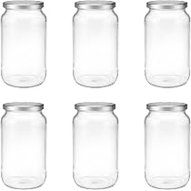 hocz 6x Einmachgläser 1 Liter | mit Deckel Silber TO 82 | leere Gläser mit Schraubdeckel zum befüllen 1 L | 1000 ml Sturzgläser, Schraubgläser, Marmeladengläser Set