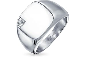 BLING JEWELRY Personalized Men's Monogram Initial Large Statement Geometric Signet Ring For Men Teens Black or Silver Tone Stainless Steel Polished Mirror Finish Customizable