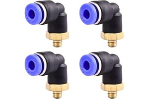 ANGEEK 4 pièces 4mm M5 PT Raccords enfichables pneumatiques coudés à 90° avec filetage extérieur Raccords rapides pneumatiques pour tuyaux enfichables Raccord d'air comprimé Push-In