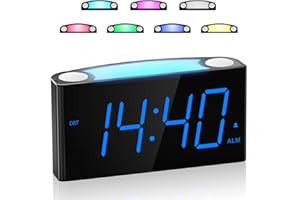 MESQOOL Sveglia da Comodino Large 7"LED Digital Alarm Clock con Dimmer, 3 Volume Allarme, Luce Notturna a 7 Colori, 2 Porte USB, 12/24 Ore, Snooze, Batteria di Backup, Orologio da Tavolo per Camera da Letto