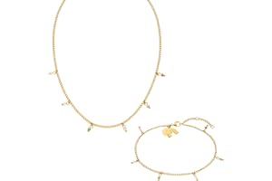 Purelei® Anuenue Schmuckset, Damen Schmuckset aus langlebigem Edelstahl, Wasserfeste Halskette und Fußkette mit Buntes Perlen