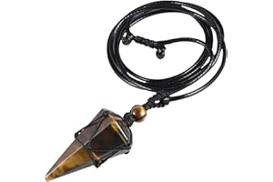 KYEYGWO Sechseckiger Kristall Anhänger Halskette mit Einstellbare Lederseil, Polierte Quarz Spitz Stein Heilung Reiki Pendel Kette