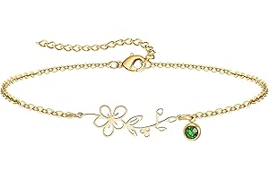 YeGieonr Bracelet Femme Or, Plaqué 18K Or Acier Inoxydable Bracelet Fleur Pierre Naissance, Cadeau d'anniversaire Personnalisé pour Femmes et Filles