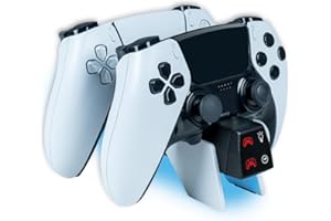 NACON Station de Charge Double PS5 pour Manettes DualSense & Edge - Chargeur Rapide 3H, Éclairage RGB Personnalisable, Minuterie Programmable, Câble USB Inclus