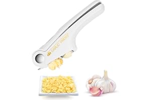 OKTAYOCUM Garlic Press, 4 in 1 Garlic Mincer and Garlic Slicer, Multifunctional Garlic Press with Peeler, Can Opener and Garlic Cleaning Brush. Garlic Crusher Easy to Squeeze and Clean (White)